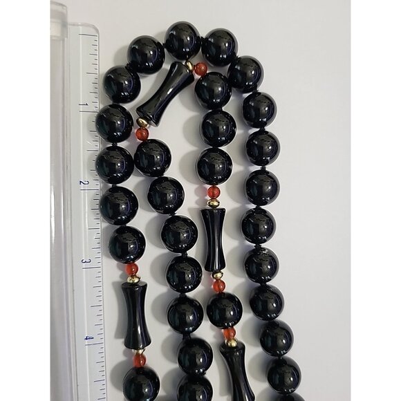 Black Onyx 32” Long Necklace Knotted Bead Mixed 10MM Round and 20MM See Pictures - Picture 12 of 16